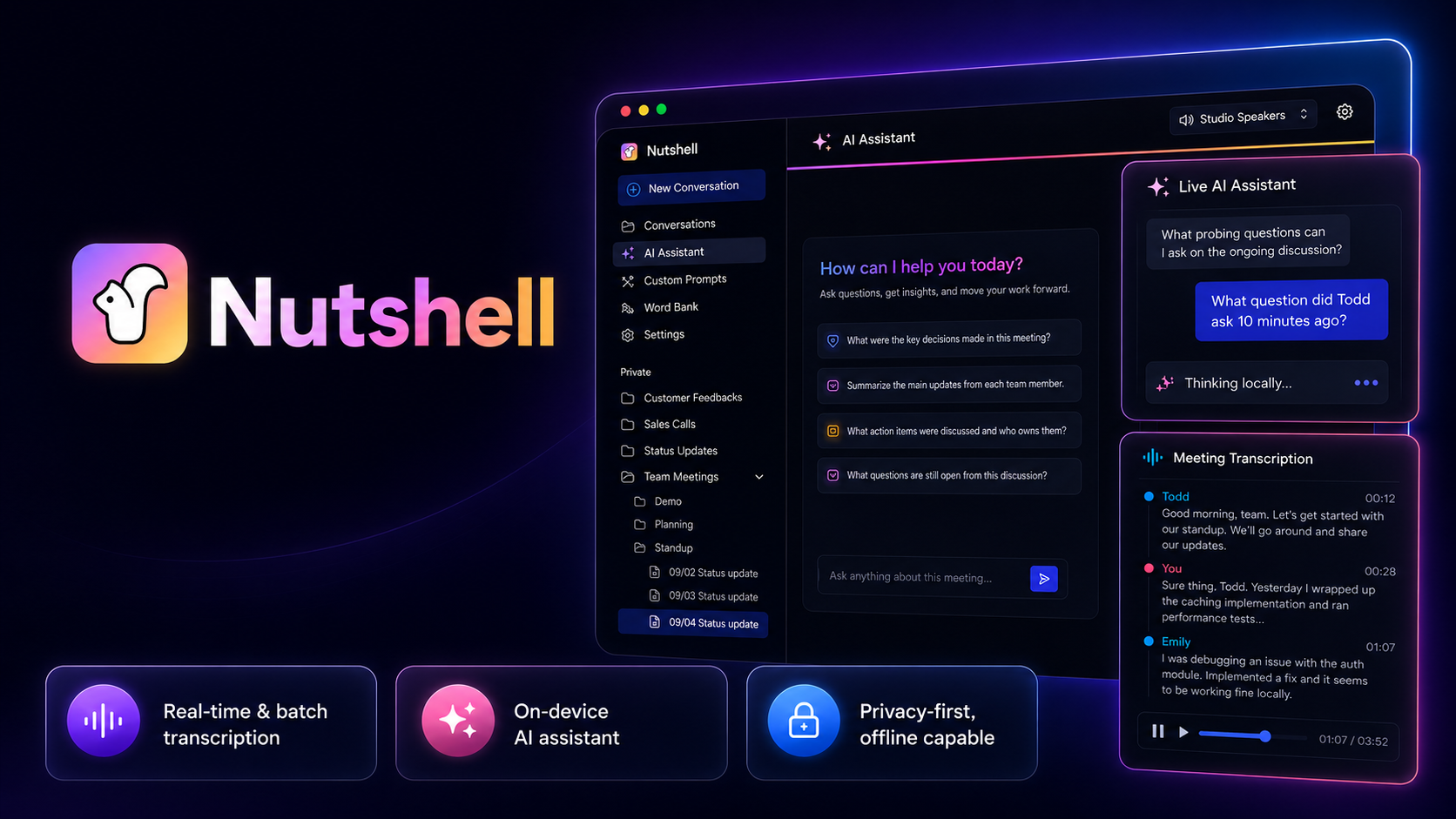 Nutshell app — AI assistant and meeting transcript interface